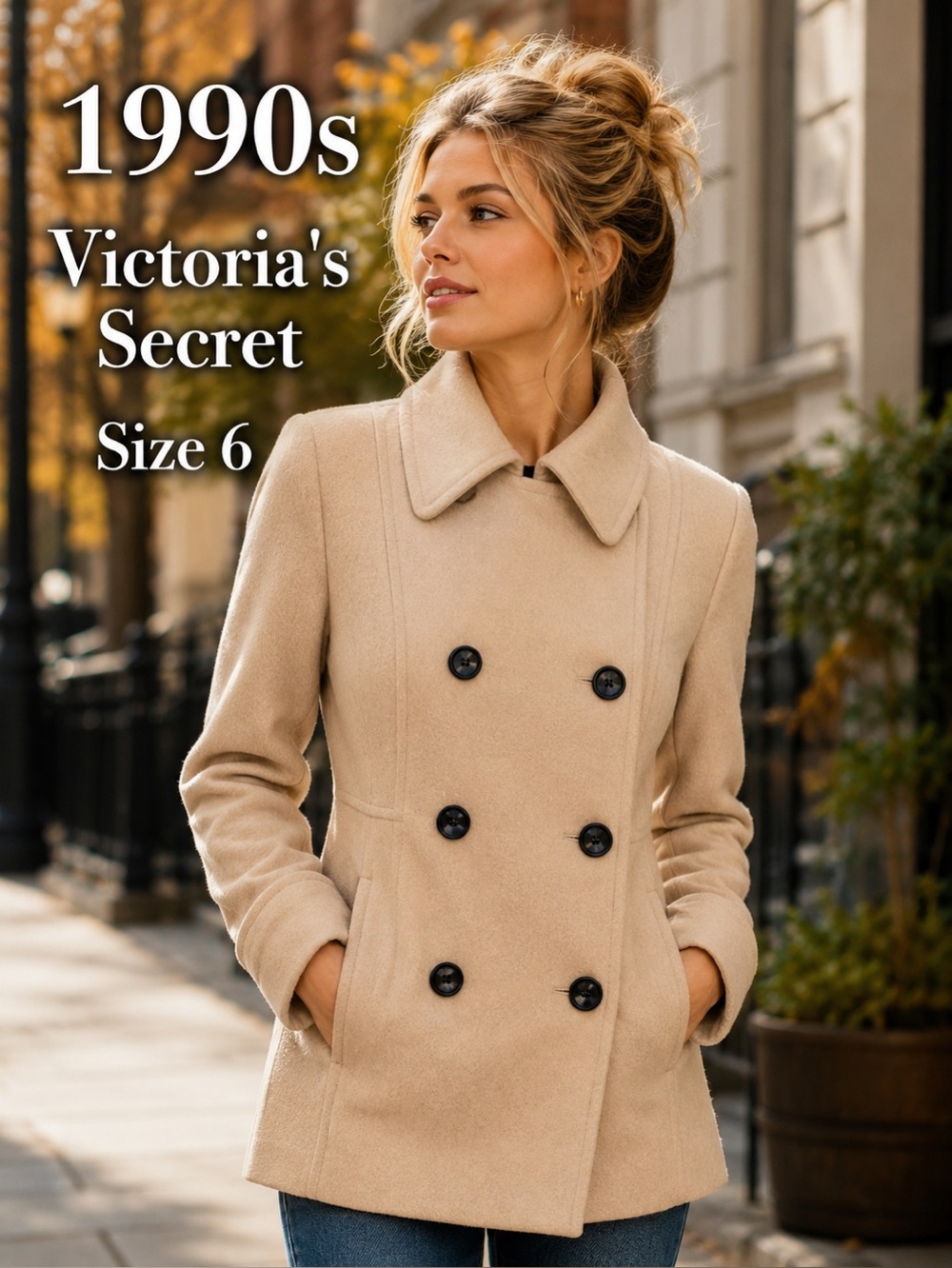 Vintage Victoria’s Secret Pearl Beige Peacoat Jacket Size 6